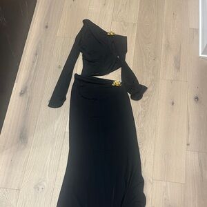 Meshki Elegant Black Skirt Set with Gold Details